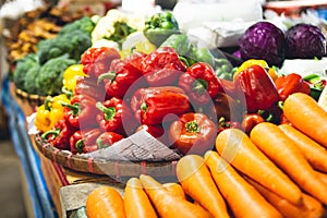 Bell pepper,carrot,In the vegetable market In Asia