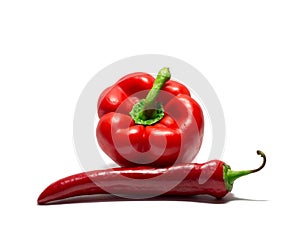 Bell pepper and chili pepper isolated on white. food, object.