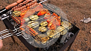 Bell pepper and eggplant roasted on the grill. Grilled vegetables