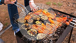 Bell pepper and eggplant roasted on the grill. Grilled vegetables