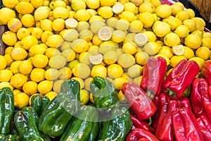 Bell pepper and lemons for sale