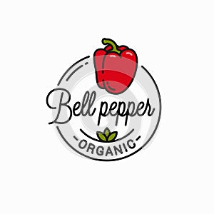 Bell pepper logo. Round linear of red pepper