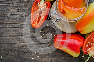 Bell pepper preserved in a glass jar