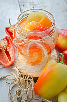 Bell pepper preserved in a glass jar