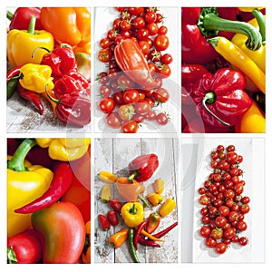 Bell peppers, chilis, habaneros and tomatoes,collage