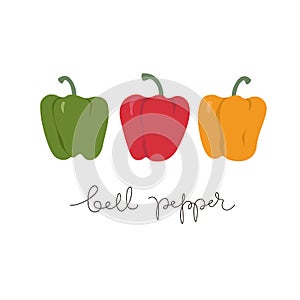 Bell peppers collection. Set of red, green, yellow sweet paprika on a white background