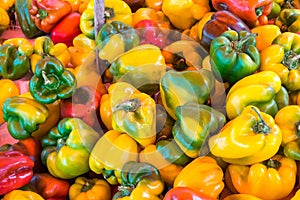 Bell peppers in different colors at a market