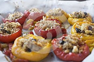 Bell peppers filled with spiced breadcrumb