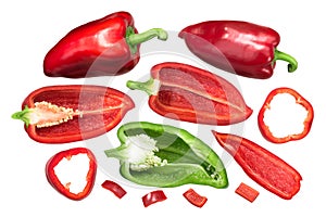 Bell peppers Grueso de Plaza, whole and cut, top photo