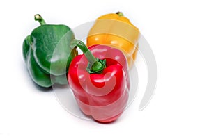 Bell peppers on white background. Red, Yellow and  Green fresh bell pepper