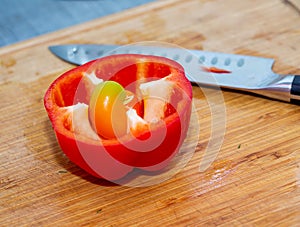 Bell red pepper cut into two parts