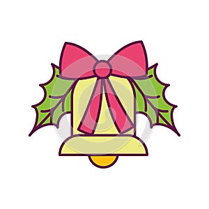 Bell ribbon leaves decoration merry christmas icon