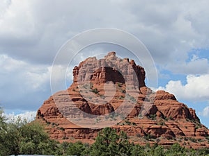 Bell Rock red rock formation in Arizona on a cloudy day