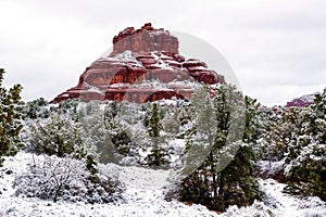 Bell Rock in Sedona Arizona in the Winter Snow