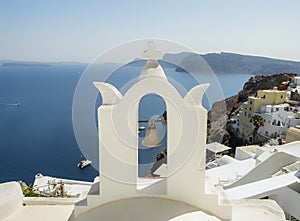 A bell on the rooftop of a church at Oia, Santorini, Greek Islands
