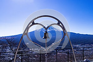 Bell at ropeway view point with Fujisan (Mount Fuji) background, Kawaguchiko.