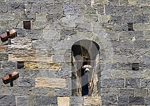 Bell on the side, Church of Santa Margherita d`Antiochia in Vernazza, Liguria, Italy