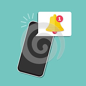 Bell smartphone notification in a flat design. Vector illustration photo