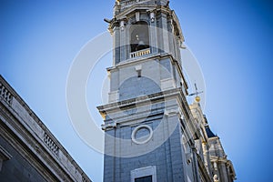 Bell tower, Almudena Cathedral, located in the area of the Habsburgs, classical architecture