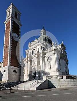 Bell tower and the Basilica of Berico Mount in Vicenza in Italy photo
