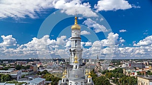 The bell tower of the Assumption Cathedral Uspenskiy Sobor in Kharkiv, Ukraine