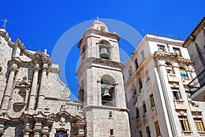 Gothic cathedral tower in Havana, Cuba