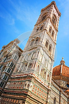 Bell tower campanile of the Cathedral Santa Maria del Fiore Duomo, in Florence, Tuscany Italy