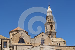 The bell tower of Cathedral Basilica of Maria Santissima della Madia in Monopoli, Bari, Puglia, Italy