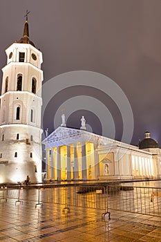 Bell Tower and Cathedral Basilica Of St. Stanislaus and St. Vladislav on Cathedral Square at the centre of Vilnius