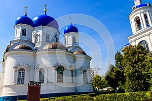 Bell tower and Cathedral of Bogolyubovo icon of Our Lady in Bogolyubovo convent in Vladimir oblast  Russia