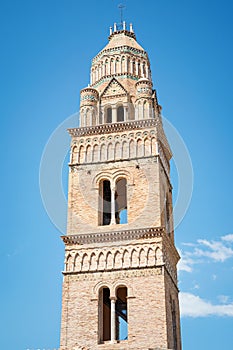 Bell tower of the Cathedral `Holy Mary assumed into heaven`, Gaeta. Italy