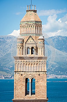 Bell tower of the Cathedral `Holy Mary assumed into heaven`, Gaeta. Italy