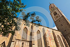 Bell Tower of the Cathedral of Merano - Italy / Detail of the bell tower of the Cathedral of St. - Nicholas in Merano, Bolzano, so