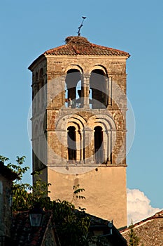 Bell tower of catholic church of Saint John Baptist in Pedraza, Segovia, Spain.