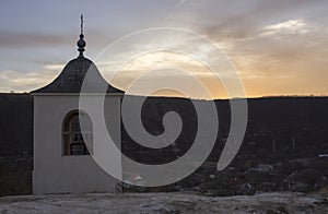 The bell tower of the cave monastery in Old Orhei, Moldova