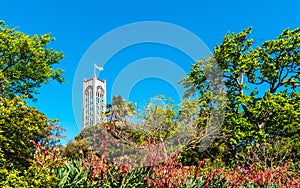 The Bell Tower of the Christ Church Cathedral, an Anglican church, Nelson, New Zealand. Copy space for text