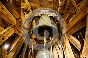 Bell in tower of the church in Cesky Krumlov