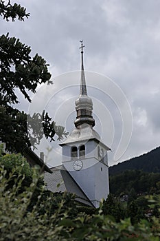 Bell tower of church Notre-Dame of the Assumption in Cordon