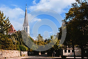 Bell tower of Church of the sacred heart, La Chaux de Fonds, Switzerland photo