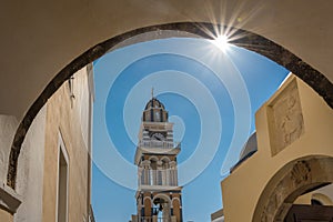 Bell tower of the Church of Saint John the Baptist in Fira