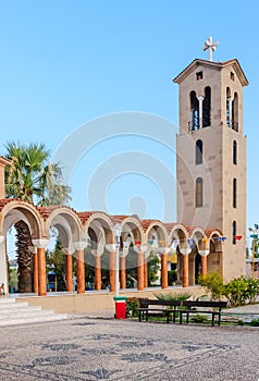Bell tower of the church of Saint Nektarios. Faliraki .