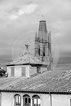 Bell tower of the Church of San Felix or Sant Feliu in Girona, Spain