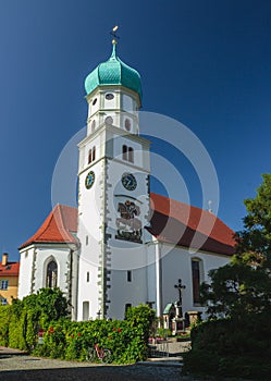 The bell tower of the Church of St. Georg. Wasserburg Bodensee