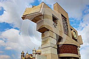 Bell tower and clock of the Basilica of Our Lady Guadalupe, Mexico city