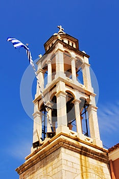 Bell tower detail of a church in Skiathos Town