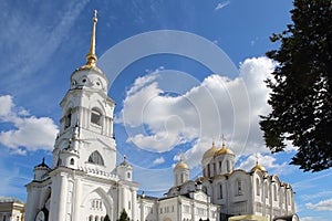 The bell tower and Dormition Cathedral in Vladimir city, Russia