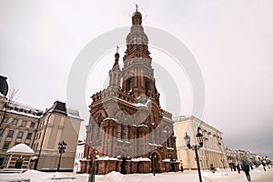 Bell tower of the Epiphany Cathedral in Kazan, Tatarstan Republic.