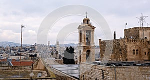 The bell tower of the famous Church of the Nativity. Bethlehem