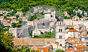 Bell tower of Franciscan Monastery and Minceta Tower in Dubrovnik, Croatia