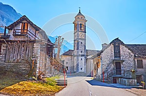 The bell tower of Frasco church, Valle Verzasca, Switzerland